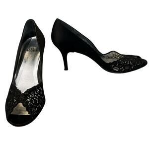 Stuart Weitzman Womens Pumps US 10.5 M Lace Sequin Black Heels Formal Whimsigoth